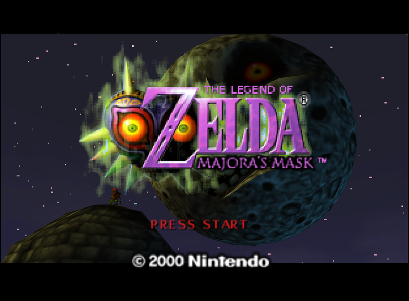 Screenshot of the title screen of 'The Legend of Zelda: Majora's Mask'