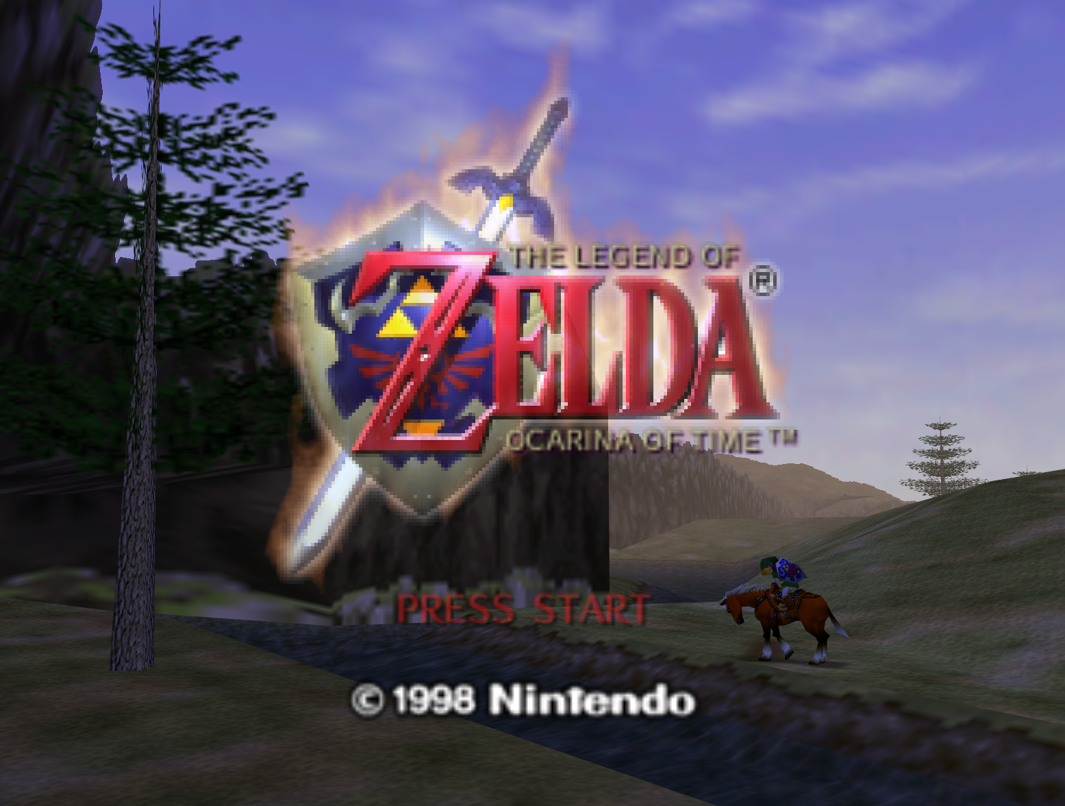 Screenshot of the title screen of 'The Legend of Zelda: Ocarina of Time'